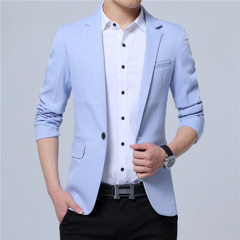 Storazone 8502 light blue / 5XL 2021 Spring Autumn New Men Blazer Fashion Slim casual blazer for Men Brand Mens suit Designer jacket outerwear men 3 colors