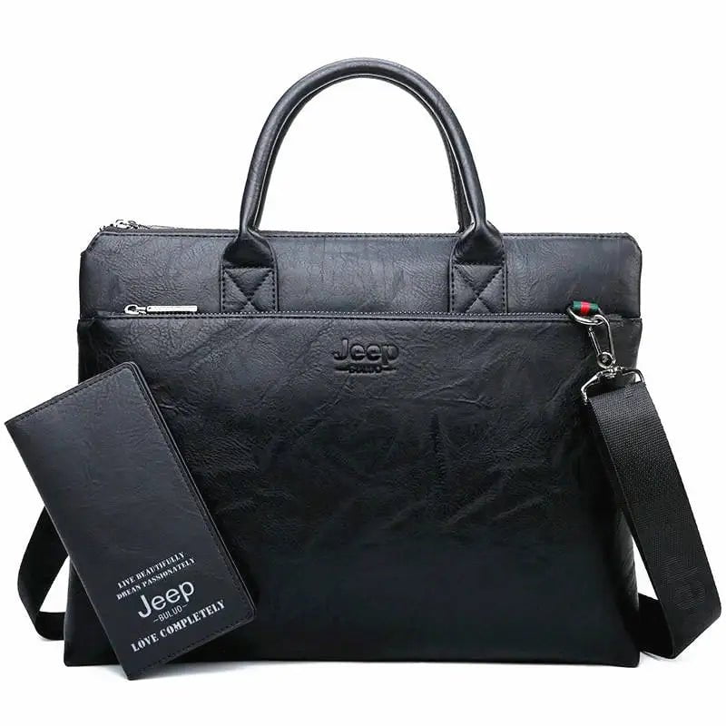 Storazone 8862-3-8888-black JEEP BULUO High Quality Men Briefcases Bag For 14 inch Laptop Business Travel Bags Handbags Leather Office Shoulder Bags For Man