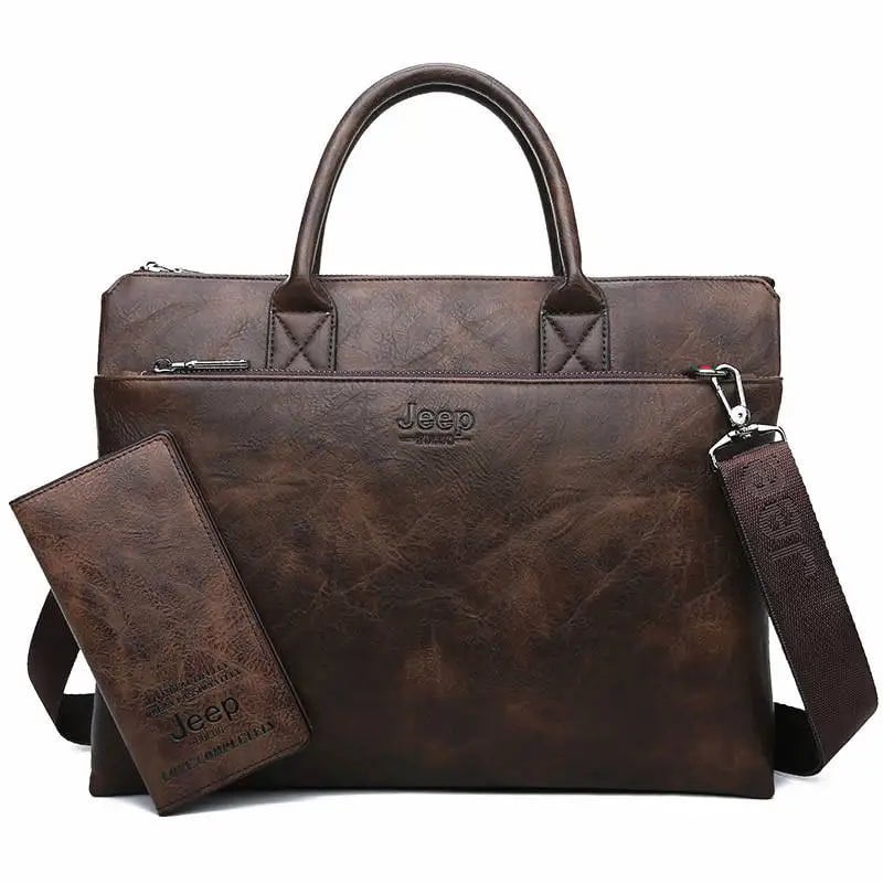 Storazone 8862-3-8888-brown JEEP BULUO High Quality Men Briefcases Bag For 14 inch Laptop Business Travel Bags Handbags Leather Office Shoulder Bags For Man