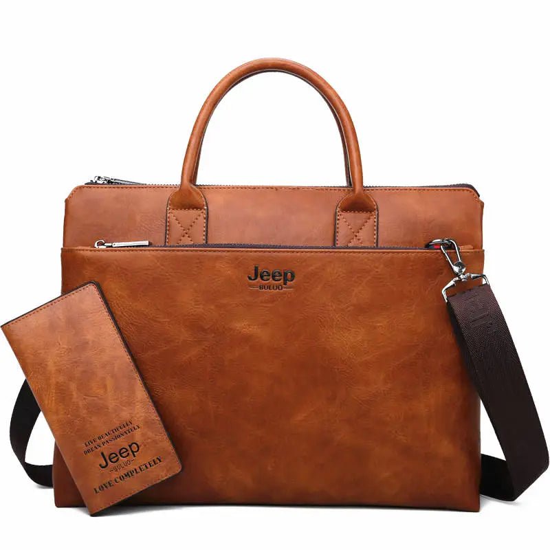 Storazone 8862-3-8888-orange JEEP BULUO High Quality Men Briefcases Bag For 14 inch Laptop Business Travel Bags Handbags Leather Office Shoulder Bags For Man