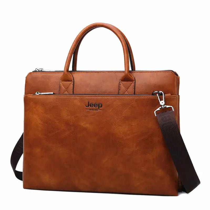 Storazone 8862-3-orange JEEP BULUO High Quality Men Briefcases Bag For 14 inch Laptop Business Travel Bags Handbags Leather Office Shoulder Bags For Man