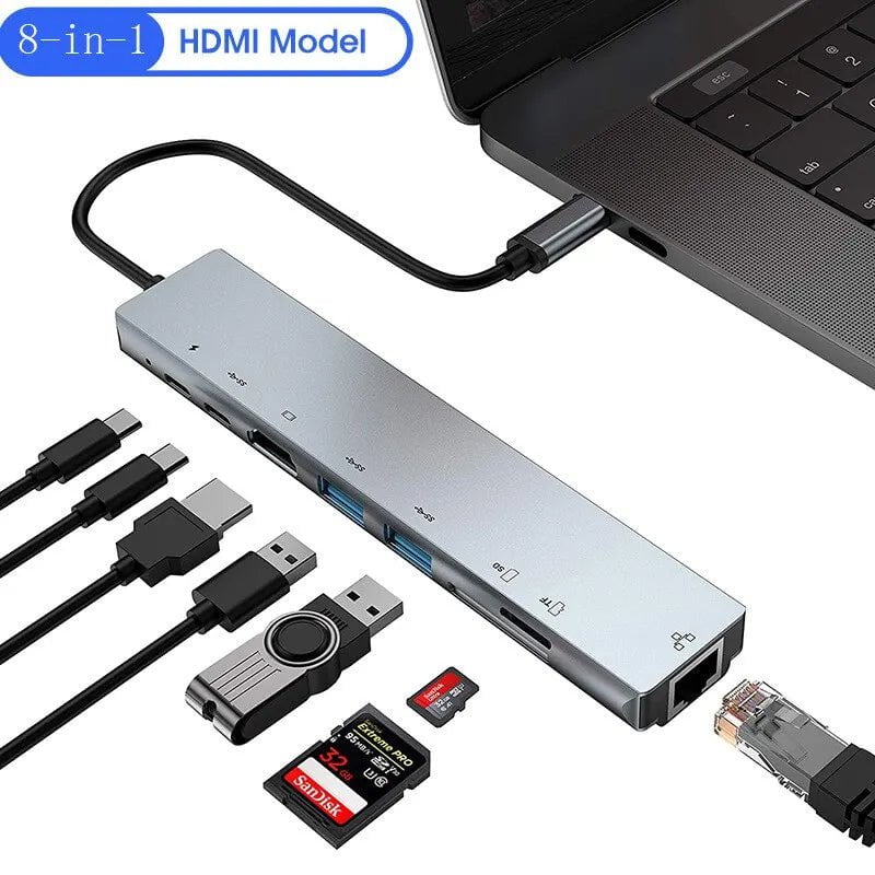 Storazone 8in1 Hub 8in1 USB C HUB Type C Splitter 4K Thunderbolt 3 Docking Station Laptop Adapter For Macbook Air M1 iPad Pro RJ45 HDMI Computer