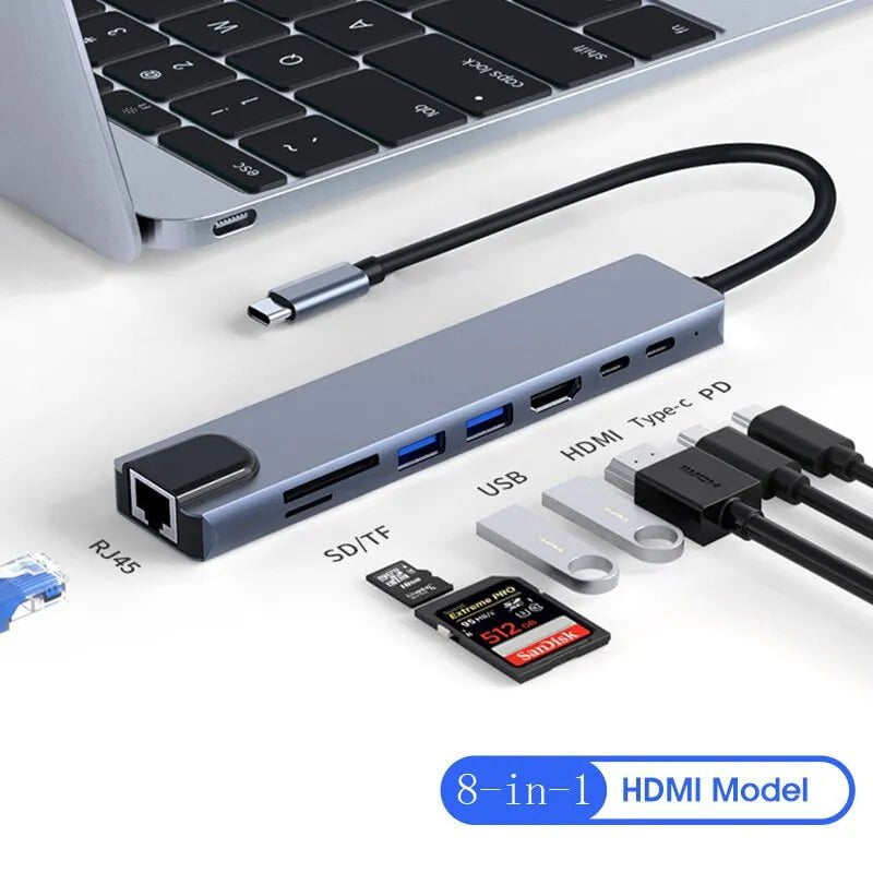 Storazone 8in1 Hub 8in1 USB C HUB Type C Splitter 4K Thunderbolt 3 Docking Station Laptop Adapter For Macbook Air M1 iPad Pro RJ45 HDMI Computer