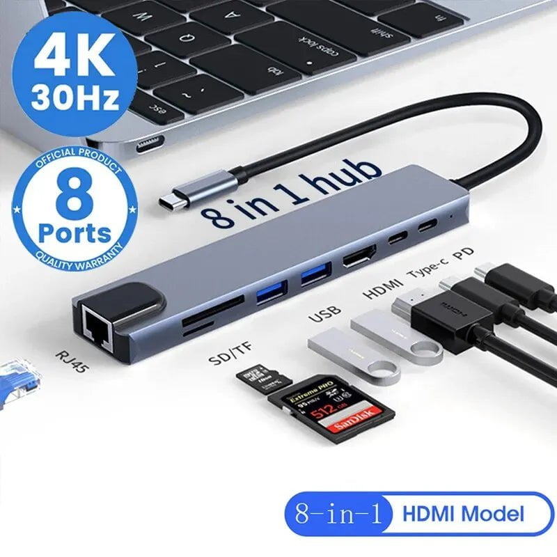 Storazone 8in1 Hub 8in1 USB C HUB Type C Splitter 4K Thunderbolt 3 Docking Station Laptop Adapter For Macbook Air M1 iPad Pro RJ45 HDMI Computer