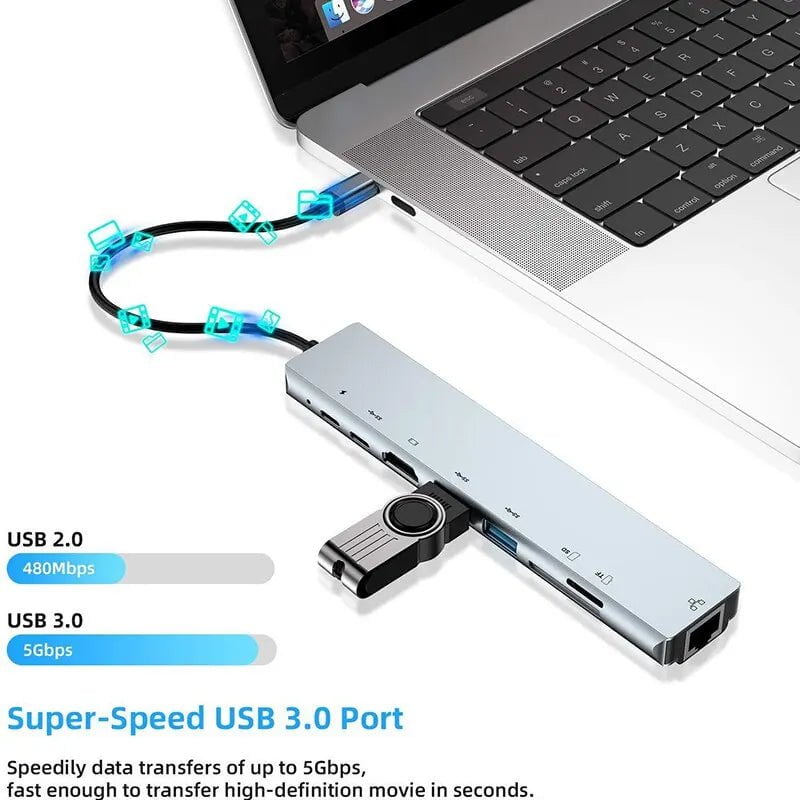 Storazone 8in1 Hub 8in1 USB C HUB Type C Splitter 4K Thunderbolt 3 Docking Station Laptop Adapter For Macbook Air M1 iPad Pro RJ45 HDMI Computer