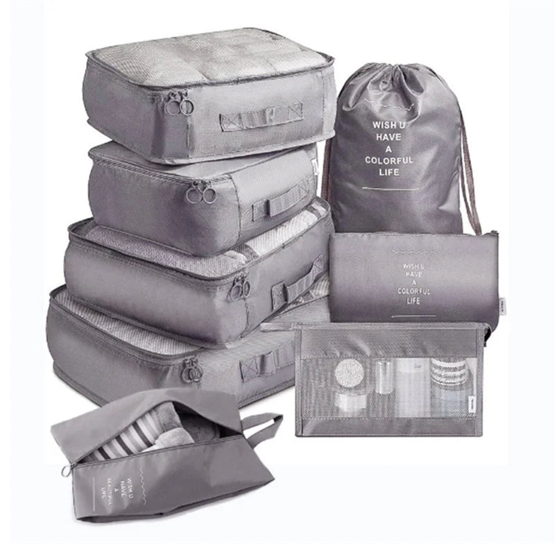 Storazone 8Pcs Gray 6/8 Pcs Set Travel Organizer Storage Bags Suitcase Packing Set Storage Cases Portable Luggage Organizer Clothes Shoe Tidy Pouch