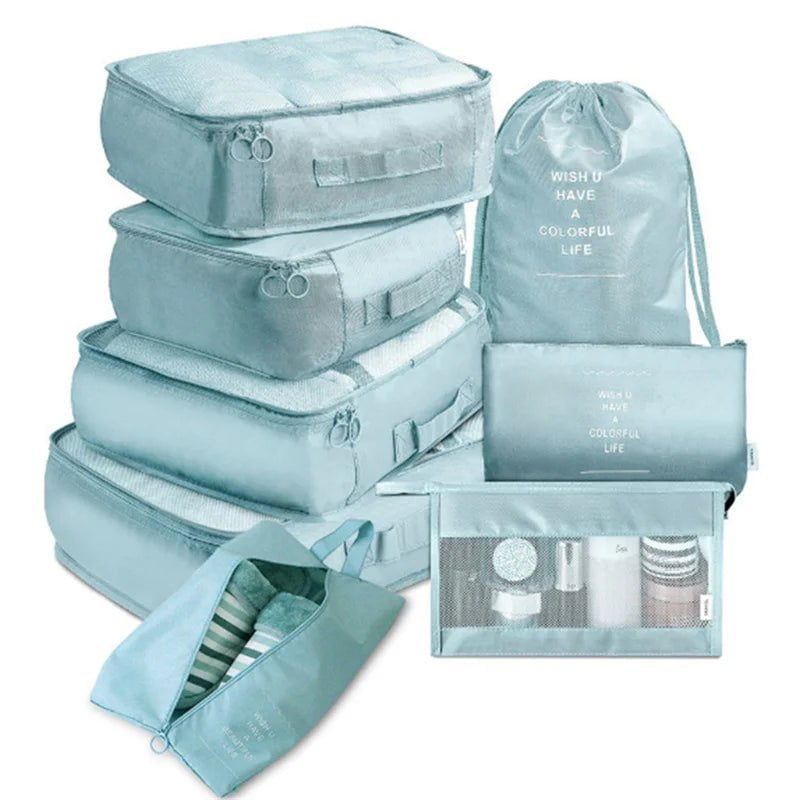 Storazone 8Pcs Light blue 6/8 Pcs Set Travel Organizer Storage Bags Suitcase Packing Set Storage Cases Portable Luggage Organizer Clothes Shoe Tidy Pouch