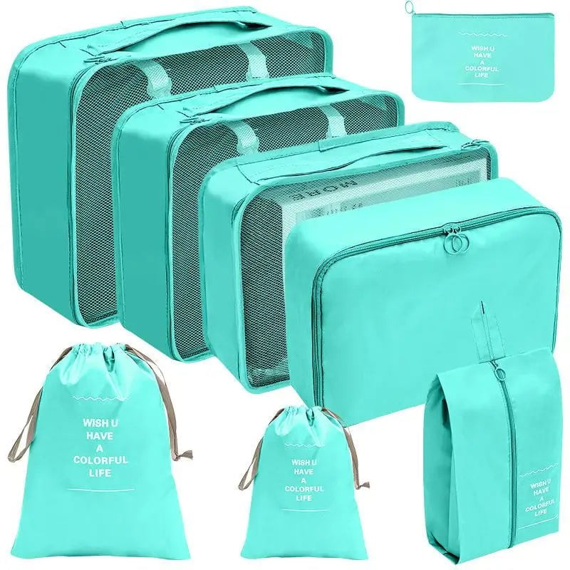 Storazone 8pcs light blue 7/8/9/10 Pcs Set Travel Organizer Storage Bags Suitcase Packing Cubes Set Cases Portable Luggage Clothes Shoe Tidy Pouch Folding