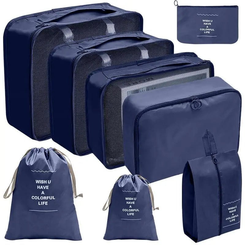 Storazone 8pcs navy 7/8/9/10 Pcs Set Travel Organizer Storage Bags Suitcase Packing Cubes Set Cases Portable Luggage Clothes Shoe Tidy Pouch Folding