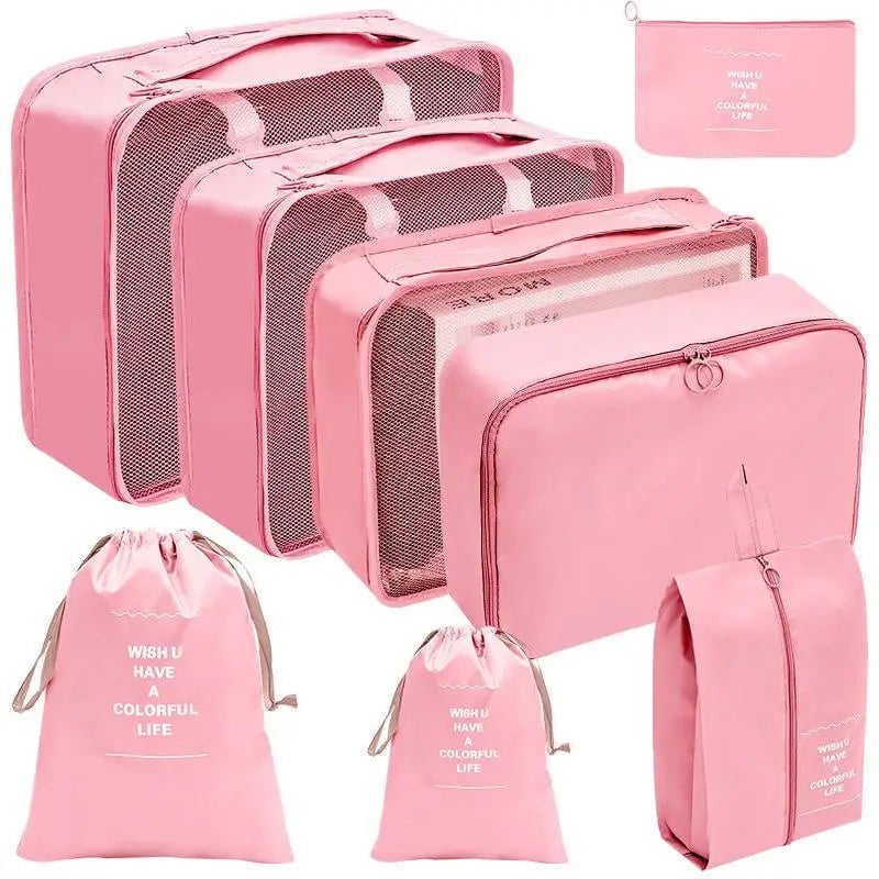 Storazone 8pcs pink 7/8/9/10 Pcs Set Travel Organizer Storage Bags Suitcase Packing Cubes Set Cases Portable Luggage Clothes Shoe Tidy Pouch Folding