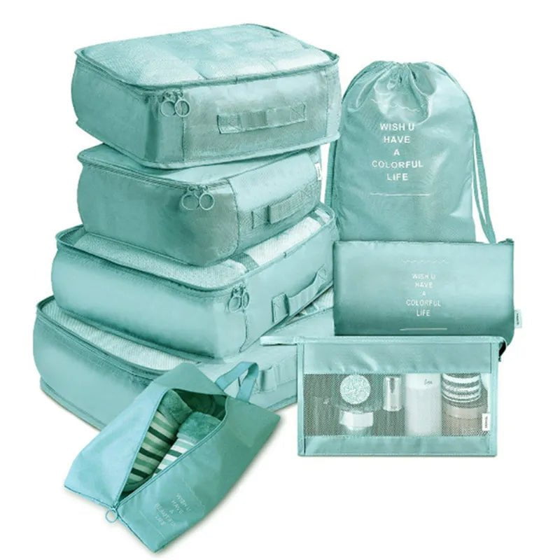 Storazone 8Pcs Sky Blue 6/8 Pcs Set Travel Organizer Storage Bags Suitcase Packing Set Storage Cases Portable Luggage Organizer Clothes Shoe Tidy Pouch