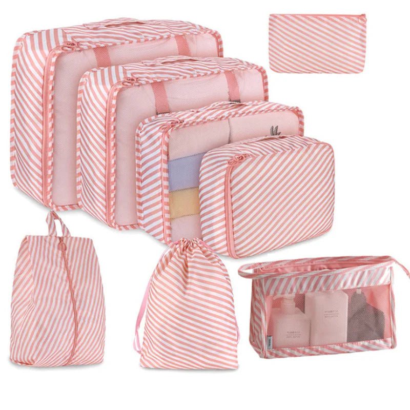 Storazone 8Pcs Striped 6/8 Pcs Set Travel Organizer Storage Bags Suitcase Packing Set Storage Cases Portable Luggage Organizer Clothes Shoe Tidy Pouch