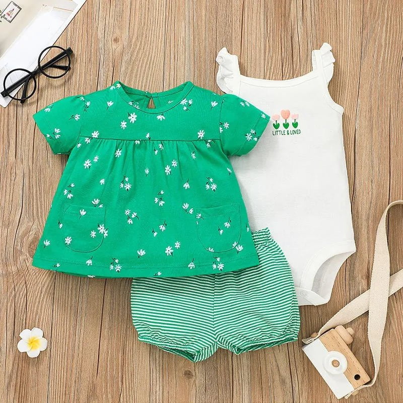 Storazone 9 / 6M Newborn Baby Boys Clothes Set 2023 Summer Cotton Short Sleeve Tops+Romper+Shorts 3Pcs sets Infant Baby Boy Girl Clothing Outfits