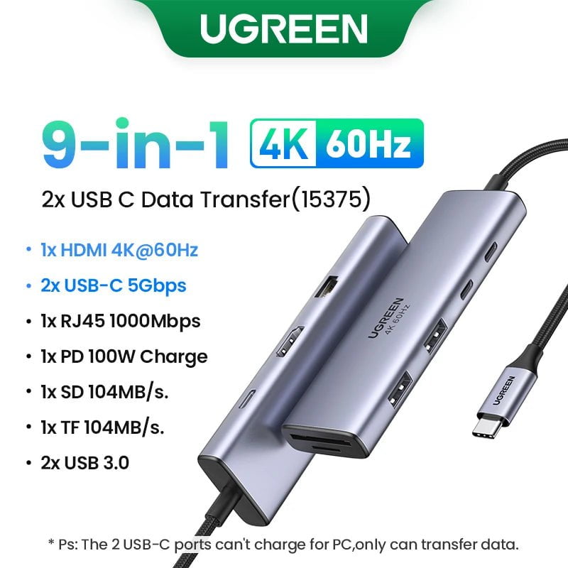 Storazone 9-in-1 2USB-C Hub / Russian Federation UGREEN USB C HUB 4K60Hz Type C to HDMI2.0 RJ45 PD 100W Adapter For Macbook iPad Pro Air M2 M1 Sumsang PC Accessories USB 3.0 HUB