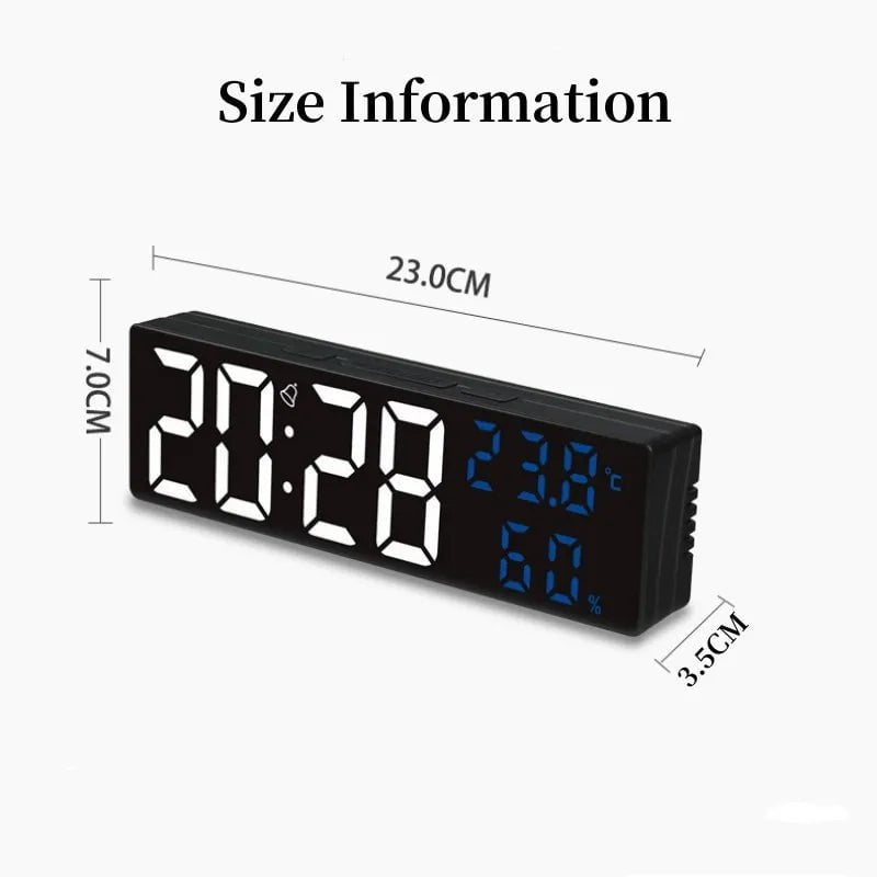 Storazone 9 Inch Large Digital Wall Clock Temperature and Humidity Display Night Mode Table Alarm Clock 12/24H Electronic LED Clock