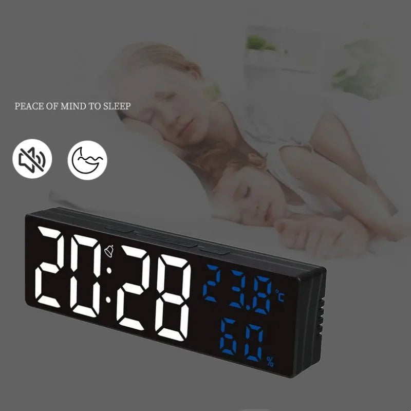 Storazone 9 Inch Large Digital Wall Clock Temperature and Humidity Display Night Mode Table Alarm Clock 12/24H Electronic LED Clock