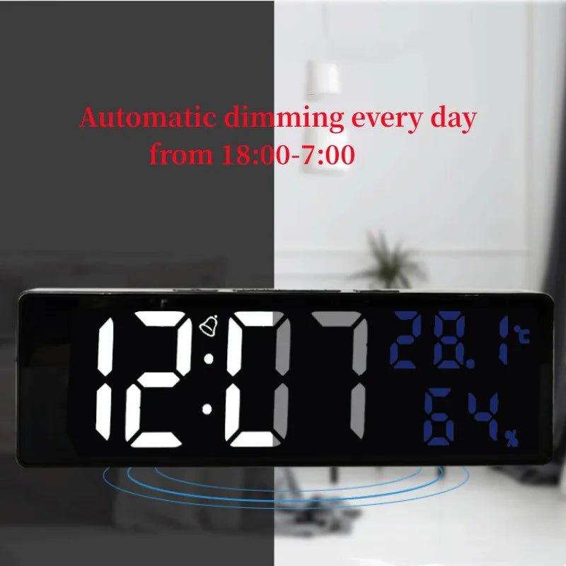 Storazone 9 Inch Large Digital Wall Clock Temperature and Humidity Display Night Mode Table Alarm Clock 12/24H Electronic LED Clock