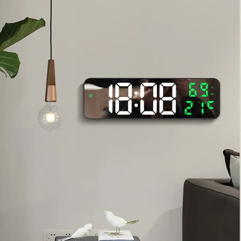 Storazone 9 Inch Large Digital Wall Clock Temperature and Humidity Display Night Mode Table Alarm Clock 12/24H Electronic LED Clock