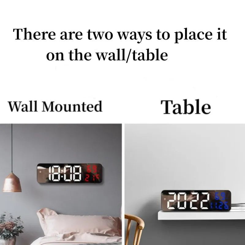 Storazone 9 Inch Large Digital Wall Clock Temperature and Humidity Display Night Mode Table Alarm Clock 12/24H Electronic LED Clock