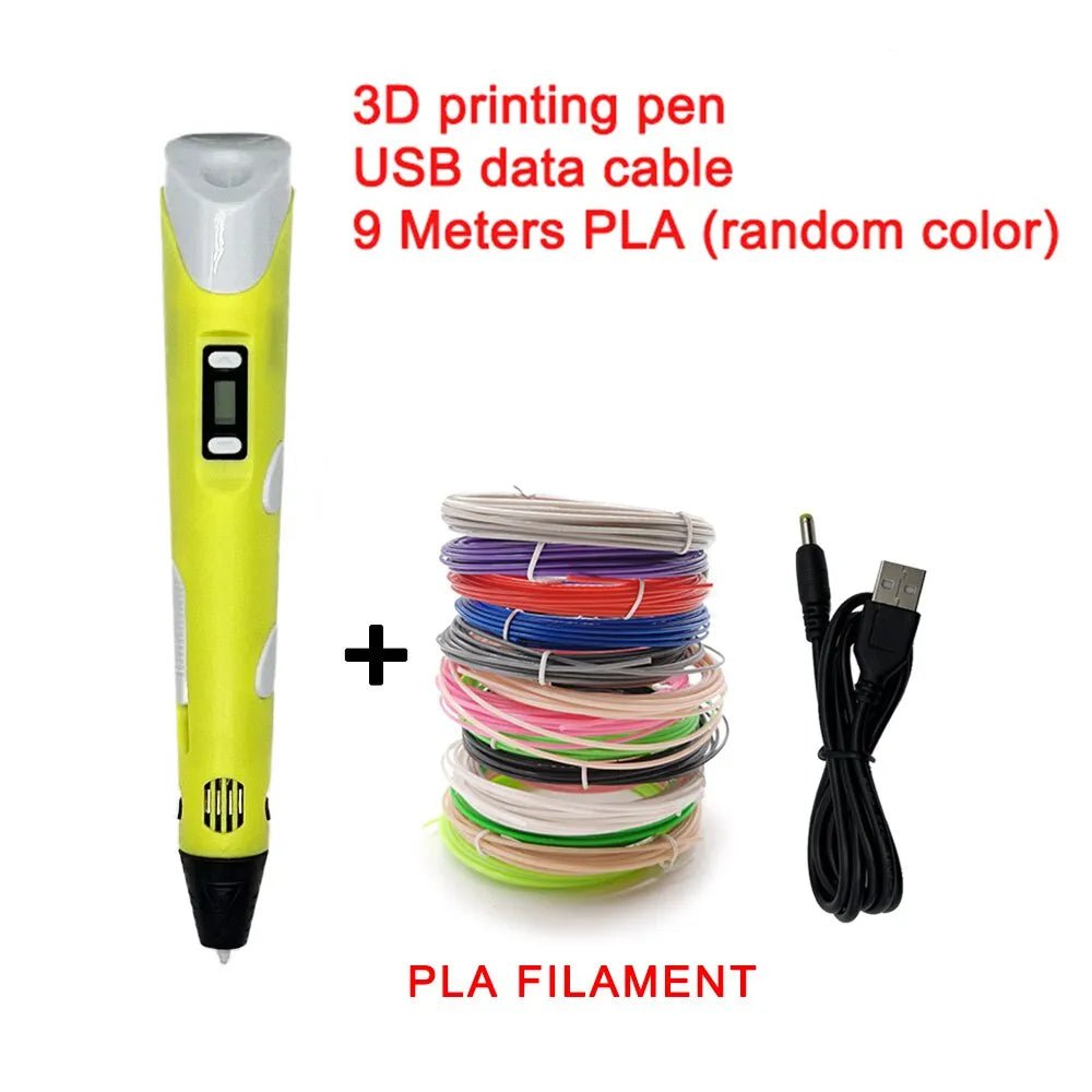 Storazone 9 Meter / PLA consumables / yellow 9M PLA USB 3D Printing Pen DIY Drawing 9M PLA Filament Three-dimensional Graffiti Toys Art Tools For Kids Birthday Christmas Day Gift