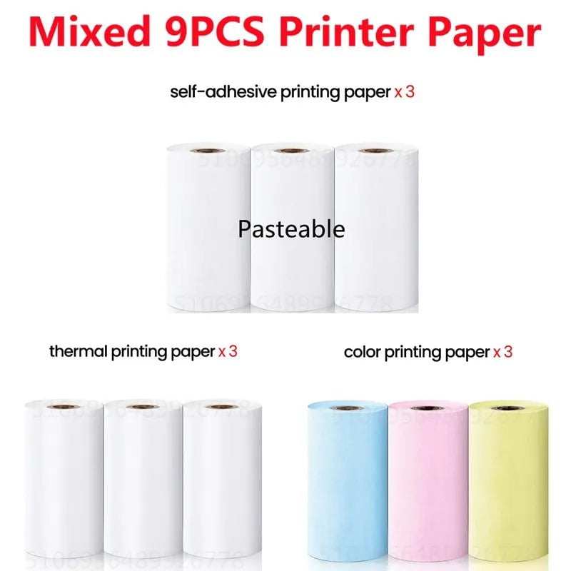 Storazone 9 mix paper Mini Printer Thermal Printer Inkless Bluetooth Wireless Portable Pocket Self-adhesive Label Printer for Sticker Lable Maker