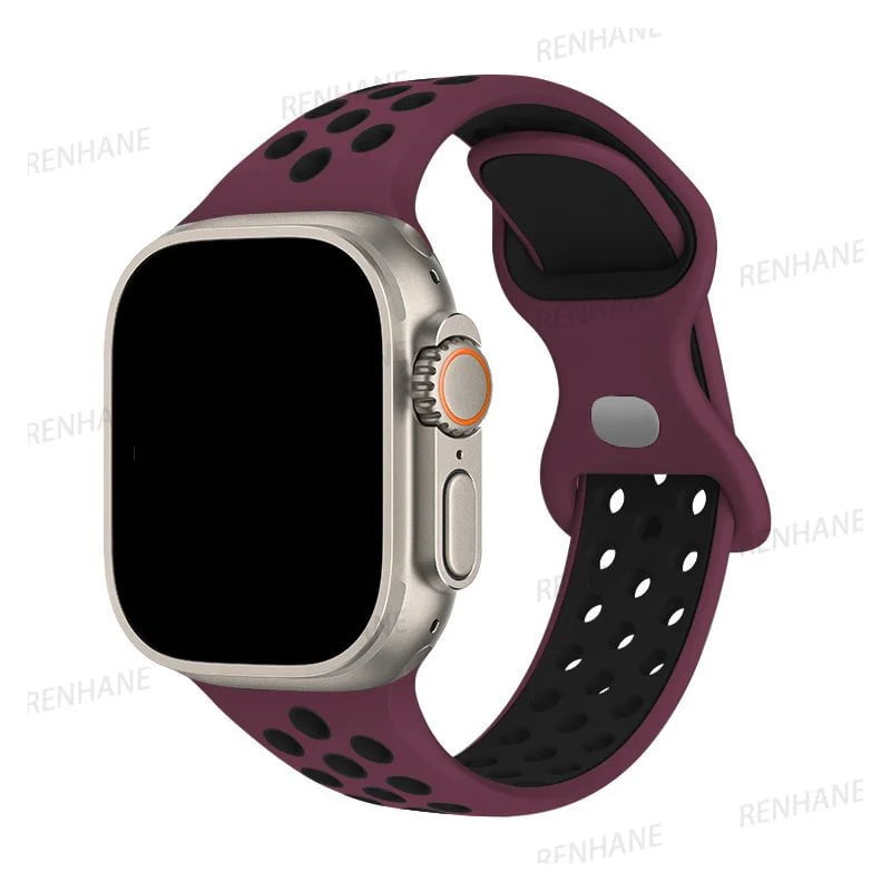 Storazone 9 Wine Red Black / 38mm 40mm 41mm Silicone Strap For Apple Watch band 8 7 45mm 41mm 49 44mm 42mm 40mm 38mm Breathable Wristband For iWatch series 6 5 4 3 SE Ultra