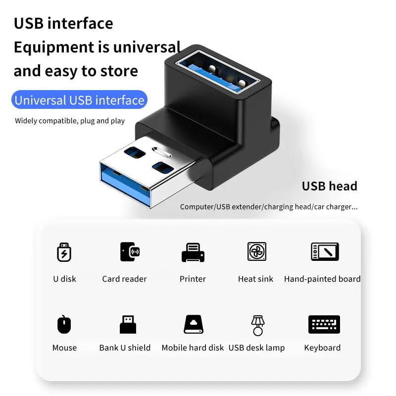 Storazone 90 Degree Right Angle USB 3.0 Extension Adapter Upward Elbow 10Gbps USB Connector For PC Male to Female Extension Plug Converter