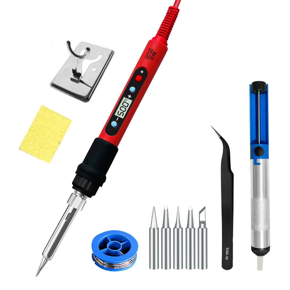 Storazone 936R SET2 / 110V US PLUG 80W Soldering iron kit adjustable temperature LCD solder welding tools Ceramic heater soldering tips Tweezers soldering wire