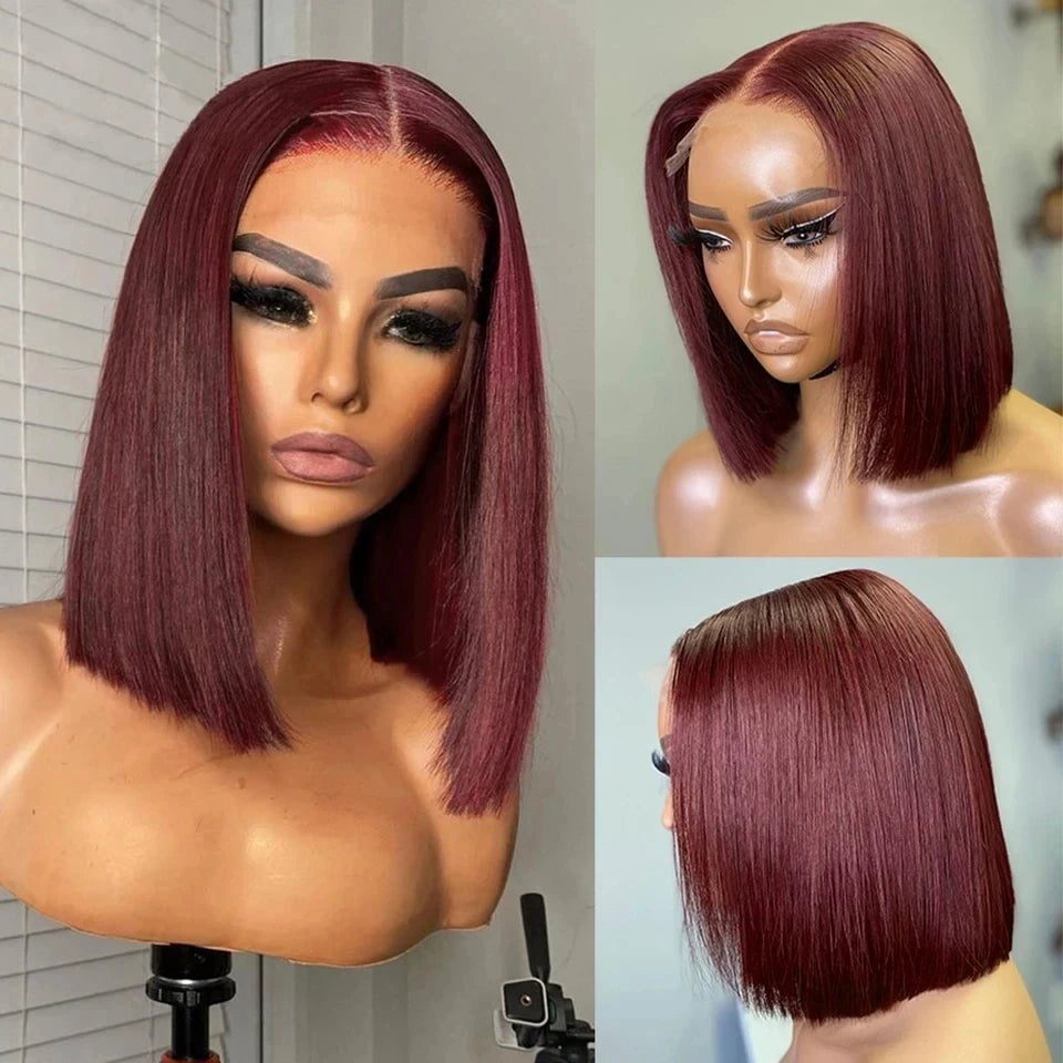 Storazone 99J Burgundy Short Bob Wig 13X4 Lace Front Wigs For Black Women Brazilian Human Hair Red Highlighted Color Wear Go Glueless Wig