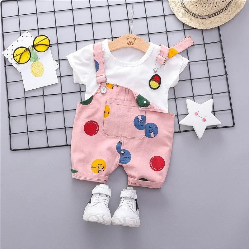 Storazone 9M / BO xiaolian S Pink Summer Toddler Infant Clothing Sets Baby Girls Boys Clothes T Shirt Strap Shorts 2pcs/Sets Kids Children Casual Fashion Costume