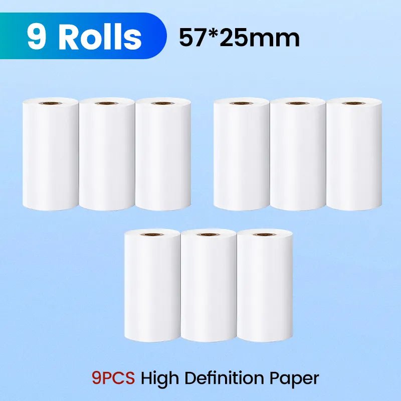 Storazone 9pcs HD Paper Mini Printer Paper Self-adhesive Thermal Papers HD Color Label Printers Wireless Bluetooth Photo Inkless Printing Universal 57mm