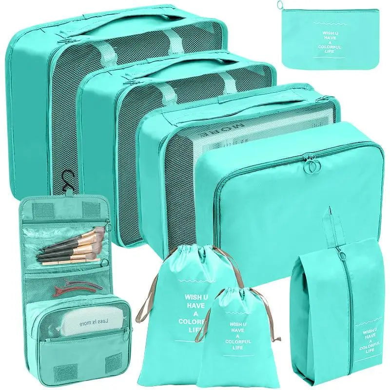 Storazone 9pcs light blue 7/8/9/10 Pcs Set Travel Organizer Storage Bags Suitcase Packing Cubes Set Cases Portable Luggage Clothes Shoe Tidy Pouch Folding