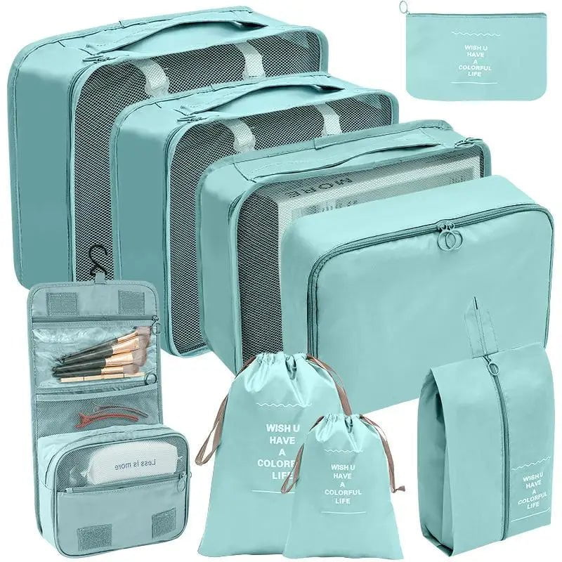 Storazone 9pcs mint 7/8/9/10 Pcs Set Travel Organizer Storage Bags Suitcase Packing Cubes Set Cases Portable Luggage Clothes Shoe Tidy Pouch Folding