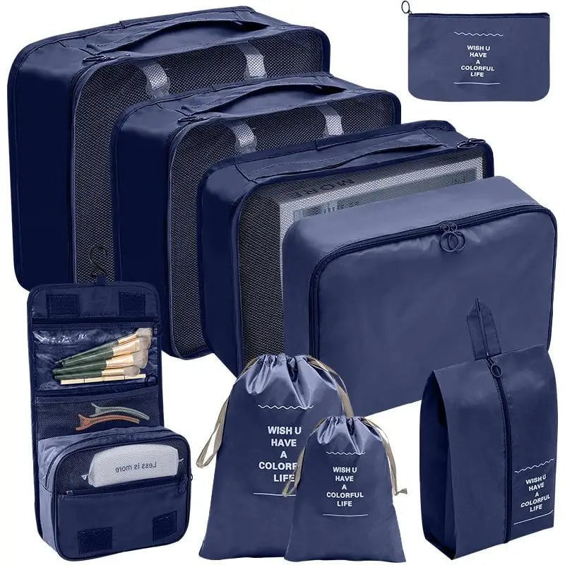 Storazone 9pcs navy 7/8/9/10 Pcs Set Travel Organizer Storage Bags Suitcase Packing Cubes Set Cases Portable Luggage Clothes Shoe Tidy Pouch Folding