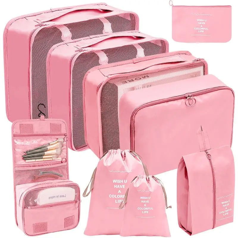 Storazone 9pcs pink 7/8/9/10 Pcs Set Travel Organizer Storage Bags Suitcase Packing Cubes Set Cases Portable Luggage Clothes Shoe Tidy Pouch Folding