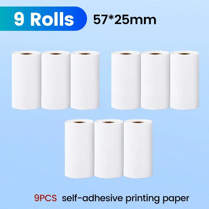 Storazone 9pcs Self-adhesive Mini Printer Paper Self-adhesive Thermal Papers HD Color Label Printers Wireless Bluetooth Photo Inkless Printing Universal 57mm