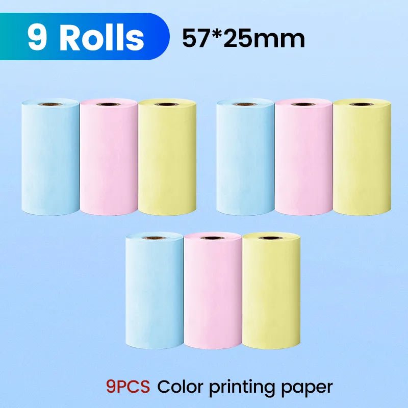 Storazone 9pcs Thermal Color Mini Printer Paper Self-adhesive Thermal Papers HD Color Label Printers Wireless Bluetooth Photo Inkless Printing Universal 57mm