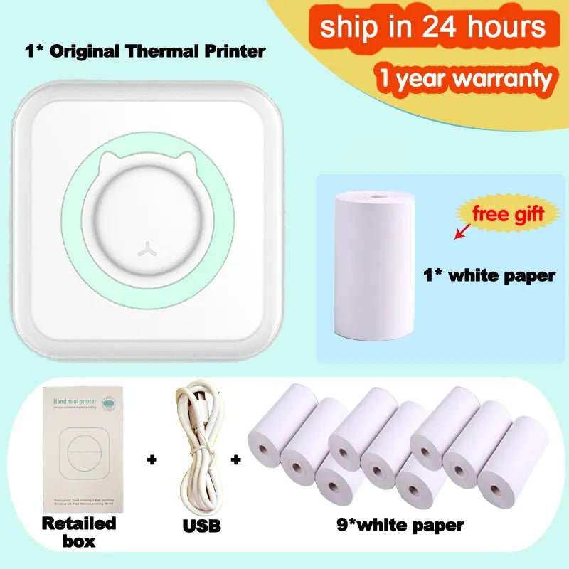 Storazone A- 10 white normal Portable Mini Thermal Printer Wirelessly BT 203dpi Photo Label Memo Wrong Question Printing With USB Cable Imprimante Portable