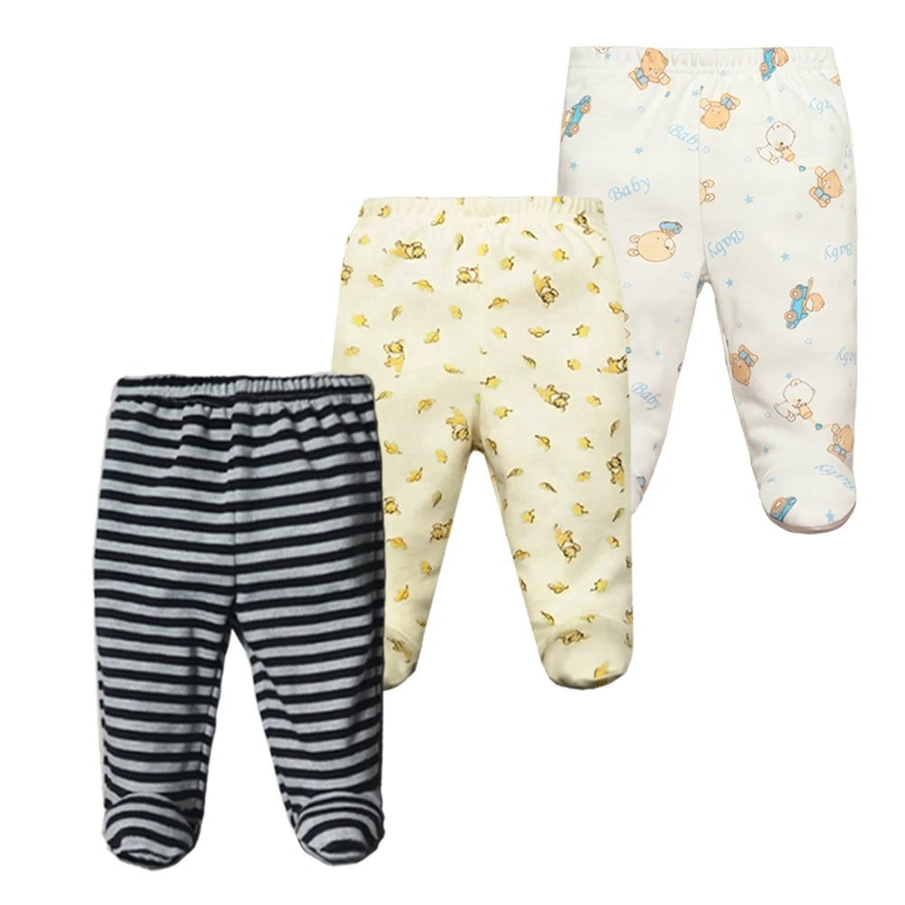 Storazone A / 12M 3PCS/Lot Spring Autumn Footed Baby Pants 100% Cotton Baby Girls Boys Clothes Unisex Casual Bottom PP Pants Newborn Baby Clothing