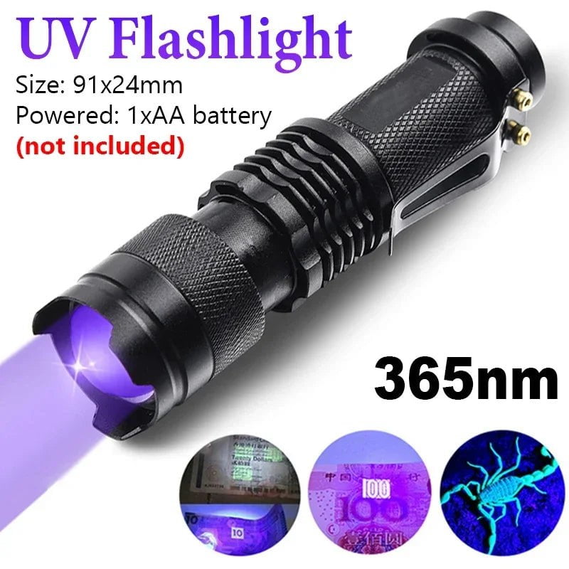 Storazone A-365nm UV Flashlight LED Ultraviolet Torch Zoomable Mini Ultra Violet Lights 395/365nm Inspection Lamp Pet Urine Stain Detector Tools