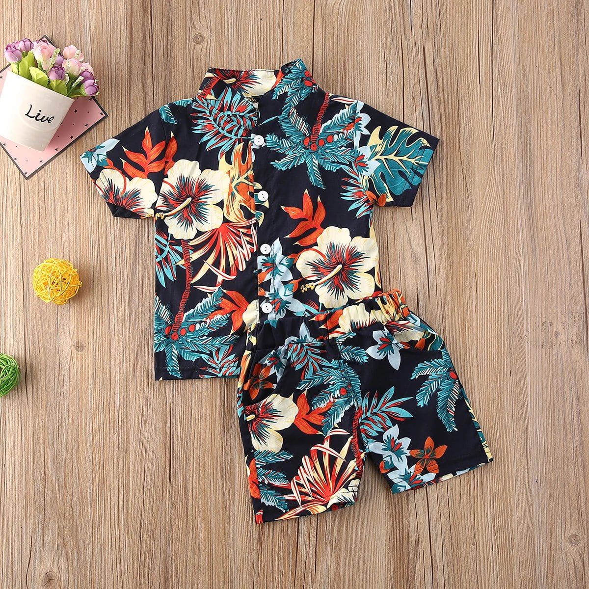 Storazone A / 3T 1-6Y Summer Infant Baby Boys Clothes Sets 10 Colors Floral Print Short Sleeve T Shirts Tops+Shorts Holiday Outfit