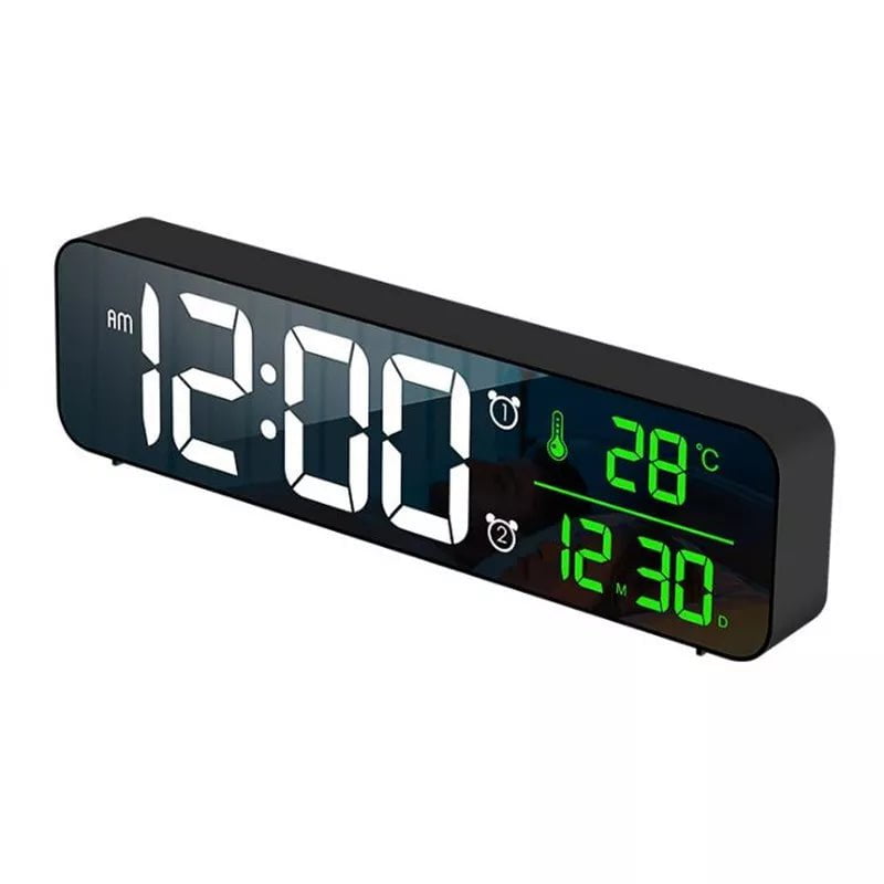 Storazone A Black LED Digital Alarm Clock Temperature Date Display Snooze USB Desktop Strip Mirror LED Clocks for Living Room Decoration