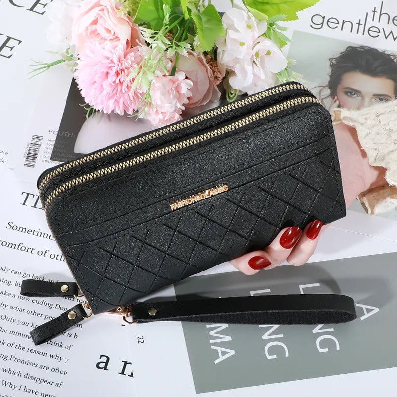 Storazone A-black Long Women's Wallet Female Purses Tassel Coin Purse Card Holder Wallets Double Zipper Pu Leather Clutch Luxury Money Phone Bag