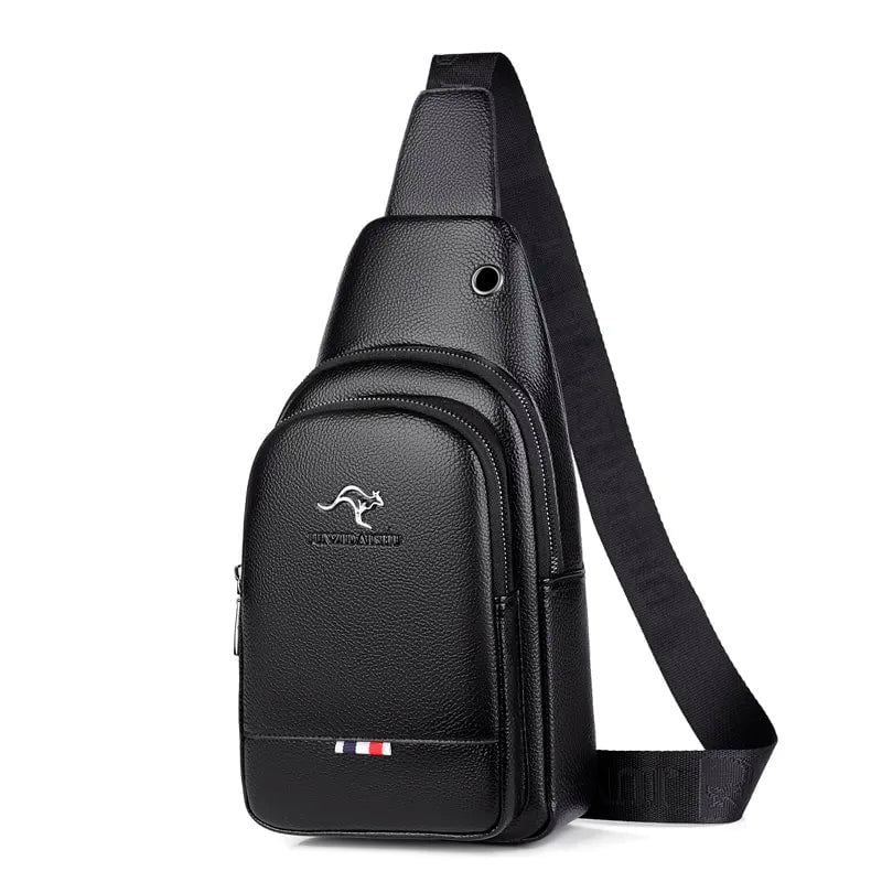 Storazone A-Black Men's Chest Pack Crossbody Bag Luxury Design Durable PU Leather Handbag Chest Bag Vintage Leisure Men's Handbag Shoulder Bag