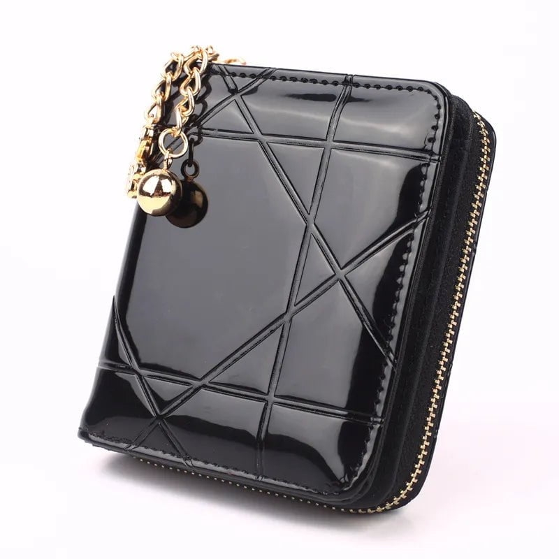 Storazone A-black Mini Coin Purse Short 3 Folding Small Wallet Women Credit Card Holder Case Lady Patent Leather Case Money Bag Cute Wallet Pink