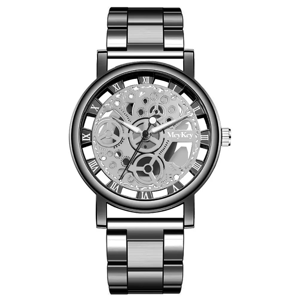 Storazone A black New Fashion Top Women Hollow Skeleton Faux Mechanical Watch Ladies Metal Mesh Quartz Wrist Watches For Female Relogio Feminino