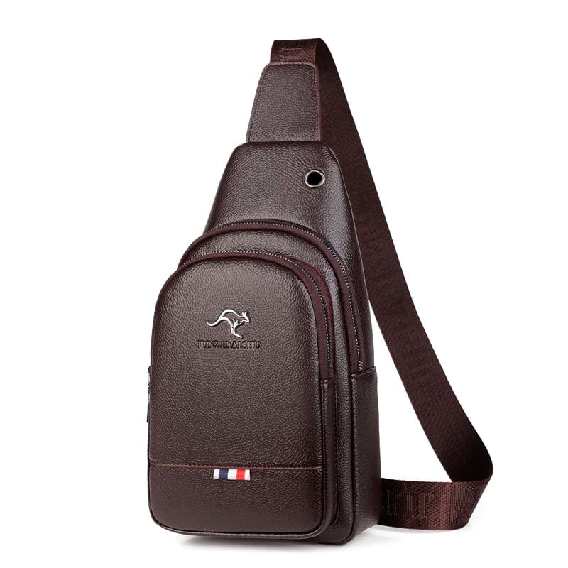 Storazone A-Brown Men's Chest Pack Crossbody Bag Luxury Design Durable PU Leather Handbag Chest Bag Vintage Leisure Men's Handbag Shoulder Bag