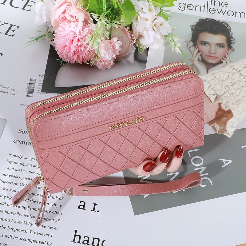 Storazone A-dark pink Long Women's Wallet Female Purses Tassel Coin Purse Card Holder Wallets Double Zipper Pu Leather Clutch Luxury Money Phone Bag