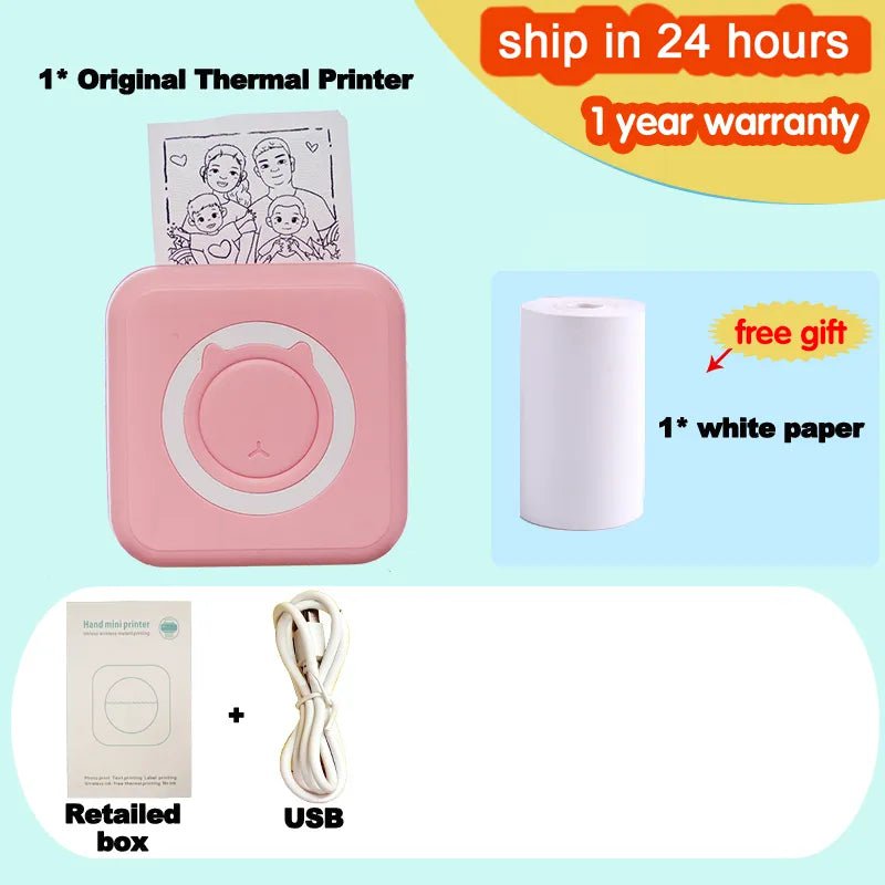 Storazone A-full pink Portable Mini Thermal Printer Wirelessly BT 203dpi Photo Label Memo Wrong Question Printing With USB Cable Imprimante Portable