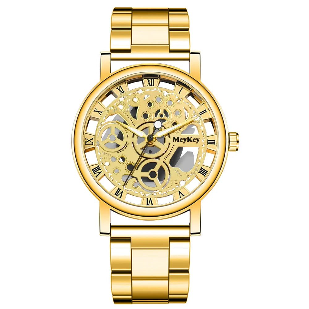 Storazone A gold New Fashion Top Women Hollow Skeleton Faux Mechanical Watch Ladies Metal Mesh Quartz Wrist Watches For Female Relogio Feminino